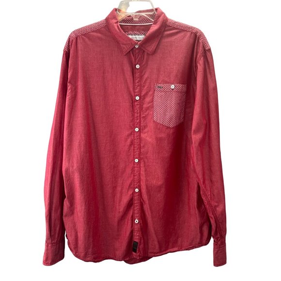 PD&C Chambray Red Button Up Shirt size XL Diamond Print Pocket Long Sleeve - Picture 1 of 7